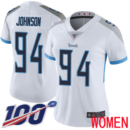 Tennessee Titans Limited White Women Austin Johnson Road Jersey NFL Football #94 100th Season Vapor Untouchable